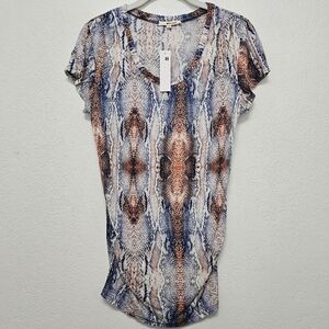 NWT LAmade Short Sleeve Tee Shirt Snake Print Side & Shoulder Ruched Detail XS